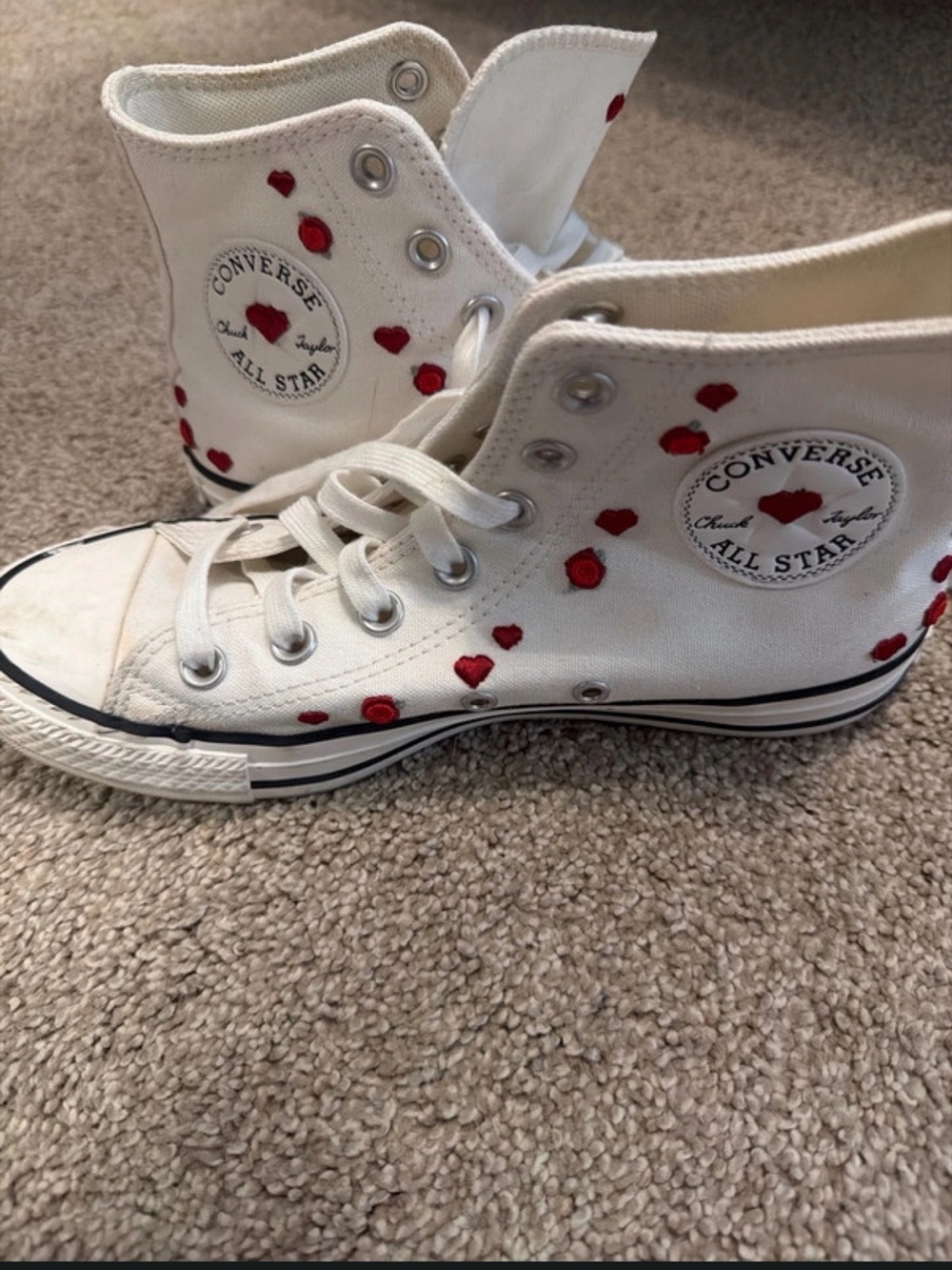 Converse White High-Top Kids Sneakers with Red Heart Accents
